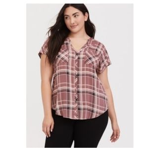 Torrid (2) Walnut Plaid Challis Dolman Top